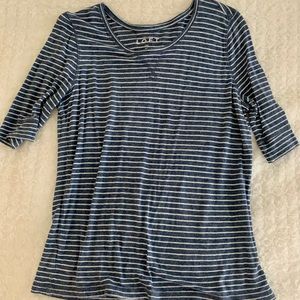 Ann Taylor LOFT blue and white striped, short-sleeve shirt, size M